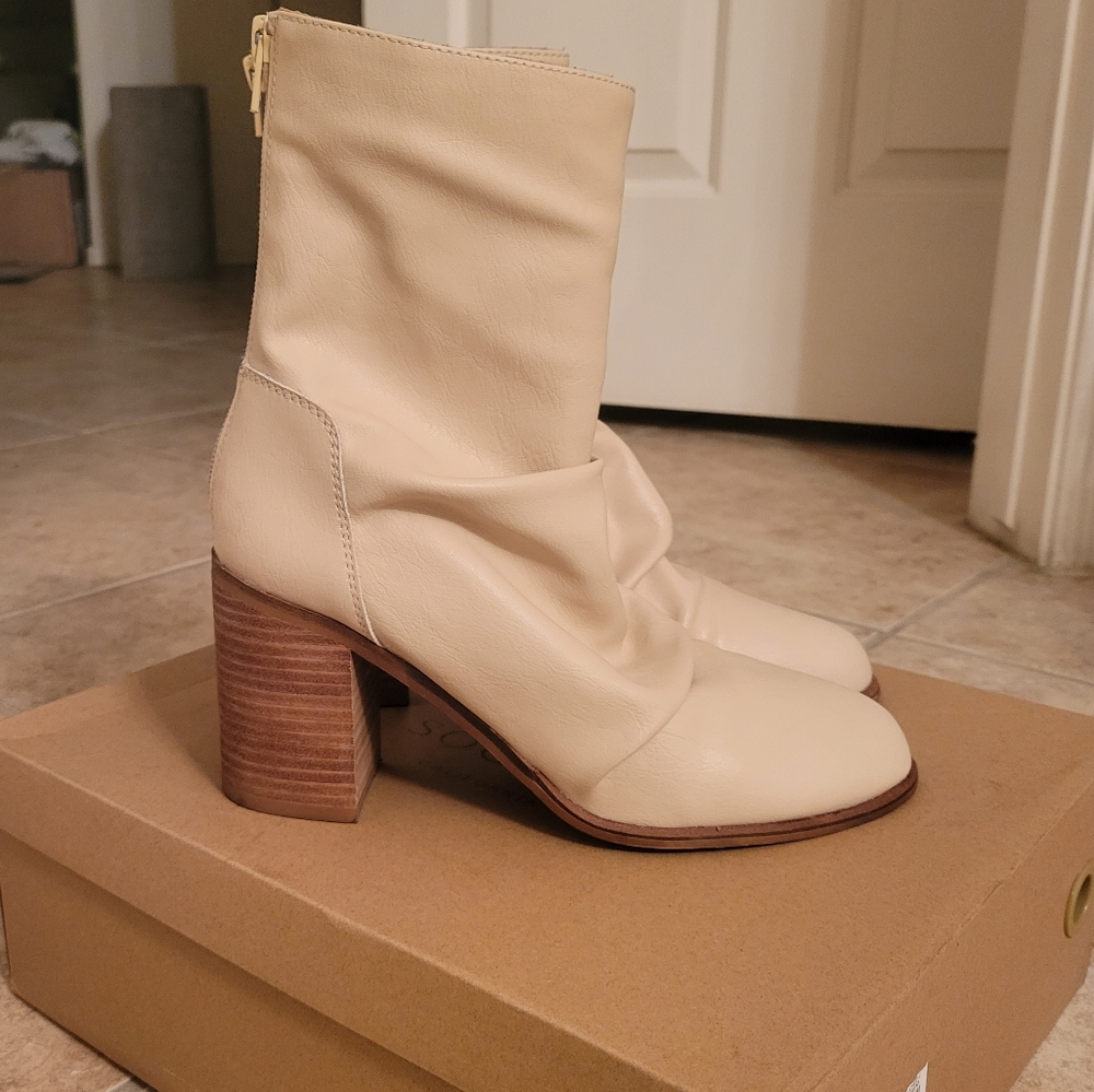 Slouchy Beige Mid Calf Boot